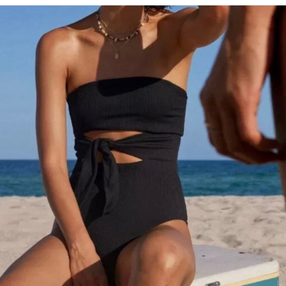 Aerie Black Strapless Swimsuit